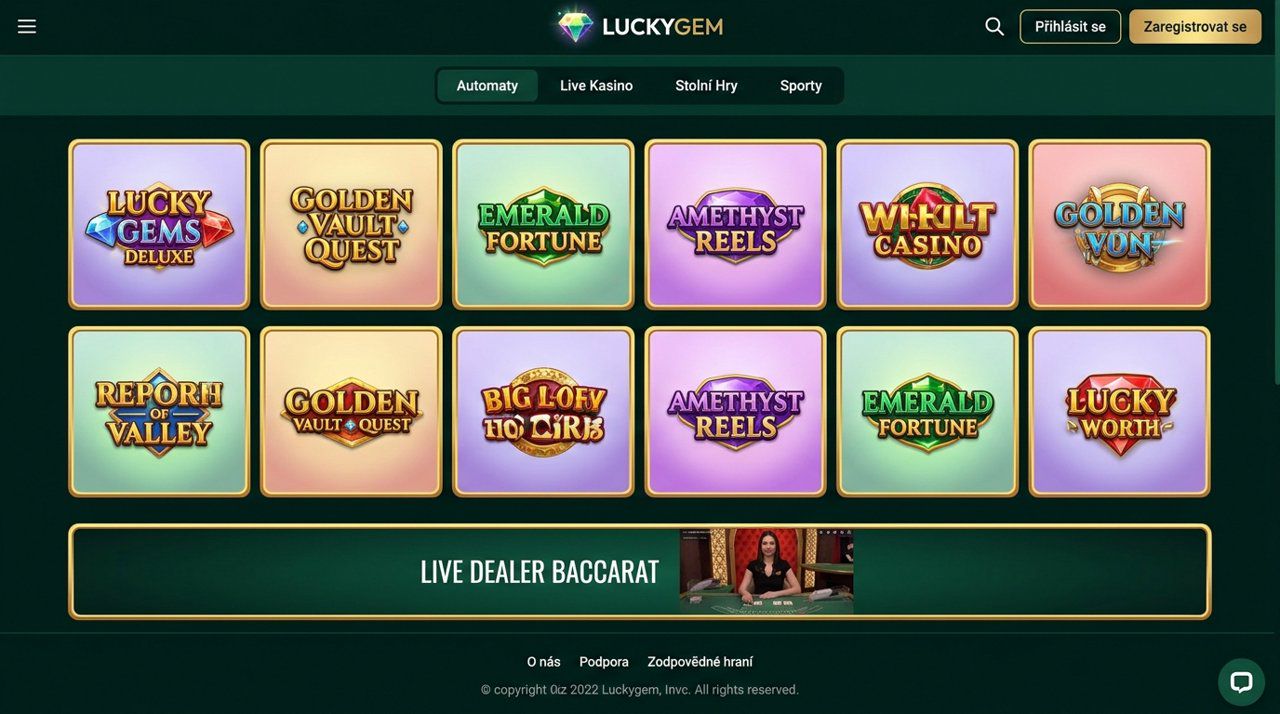 Snímek obrazovky hlavní stránky online kasina Luckygem